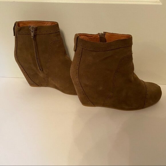 JEFFREY CAMPBELL SHOES BOOTS ANKLE BOOTIES BROWN SUEDE LEATHER WEDGE ZIP - Picture 9 of 15